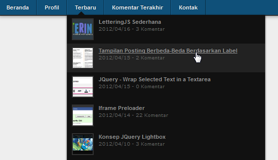 Recent Post dan Recent Comment pada Drop Down Menu??