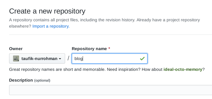 Nama dan deskripsi repositori
