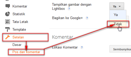 Menonaktifkan fitur Lightbox